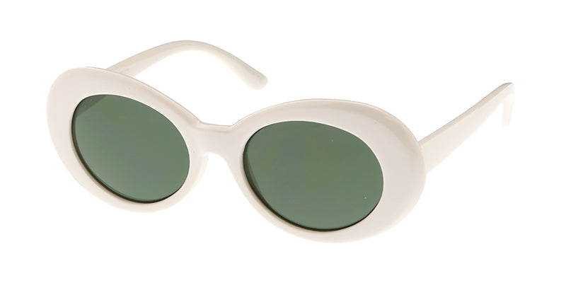 7268WHT/COL Women's Plastic Oval Retro White Frame w/ Color Lens Clout –  Sunny Sunglasses