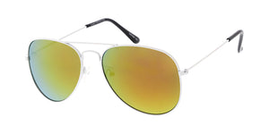 3594WHT/RV Unisex Metal Large Aviator White Frame w/ Color Mirror Lens