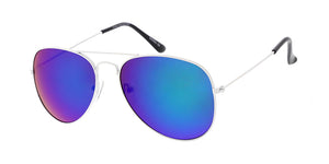 3594WHT/RV Unisex Metal Large Aviator White Frame w/ Color Mirror Lens