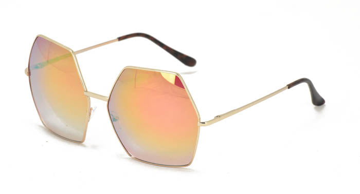 4048RV Women's Metal Large Hexagonal Vintage Inspired Frame w/ Color Mirror Lens