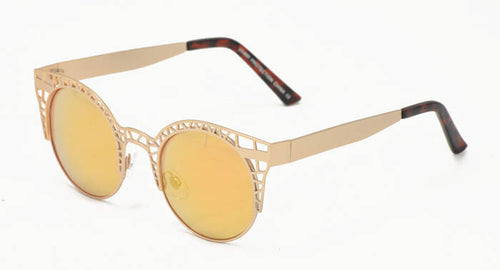 4068RV  Women's Metal Small Top Brow Cat Eye Frame w/ Color Mirror Lens
