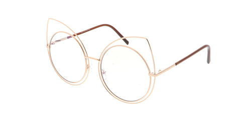 4611CLR Unisex Metal Double Wire Cat Eye Frame  w/ Clear Lens