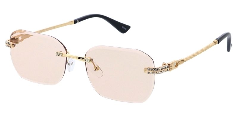 5243RH Unisex Metal Medium Rectangular Rimless Frame w/ Diamond Cut Lens & Rhinestone Accent