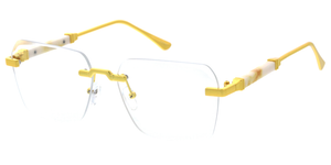 5332CLR Unisex Metal Large Vintage Inspired Rectangular Rimless Frame w/  Diamond Cut Clear Lens