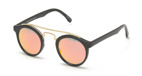 7070REV Unisex Combo Small Round Double Bridge Vintage Inspired Hipster Frame w/ Spectrum Mirror Lens