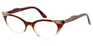 80958RH/CLR Women's Medium Plastic  Vintage Inspired Cat Eye Rhinestones w/ Clear Lens