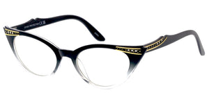 80958RH/CLR Women's Medium Plastic  Vintage Inspired Cat Eye Rhinestones w/ Clear Lens