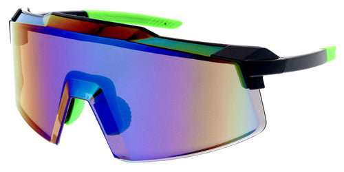 80963ME/RV Men's Plastic Large Sports Shield w/ Color Mirror Lens