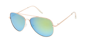 3484GLD/RV Unisex Large Metal Aviator Spring Temples Gold Frame w/ Color Mirror Lens