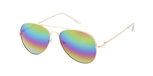 3555RV/MH Unisex Metal Aviator Spring Temples w/ Rainbow Mirror Lens