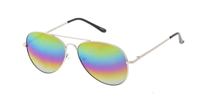 3555RV/MH Unisex Metal Aviator Spring Temples w/ Rainbow Mirror Lens