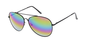 3556RV/MH Unisex Metal Large Aviator Spring Temples w/ Rainbow Mirror Lens