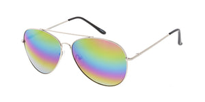 3556RV/MH Unisex Metal Large Aviator Spring Temples w/ Rainbow Mirror Lens