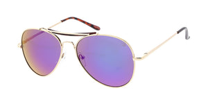3580GLD/RV Unisex Metal Standard Aviator Brow Bar Gold Frame w/ Color Mirror Lens