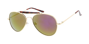 3580GLD/RV Unisex Metal Standard Aviator Brow Bar Gold Frame w/ Color Mirror Lens