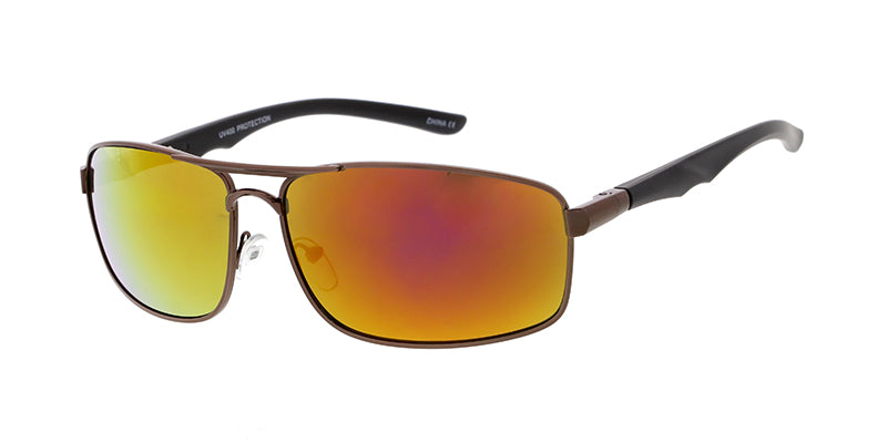 3641ME/RV Men's Metal Medium Rectangular Double Bridge Frame w/ Color Mirror Lens