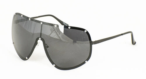 3859POL Women's Oversized Metal Studded Rimless Shield