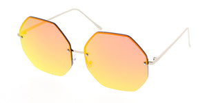 4297REV Women's Metal Oversize Rimless Octagon Frame w/ Spectrum Color Mirror Lens