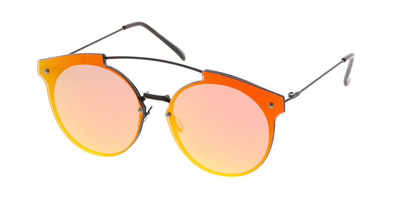 4381REV Women's Metal Round Rimless Flat Frame w/ Spectrum Color Mirror Lens