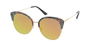 4502RV Women's Combo Large Brow Line Designer Marble Print Frame w/ Color Mirror Lens