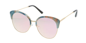 4502RV Women's Combo Large Brow Line Designer Marble Print Frame w/ Color Mirror Lens