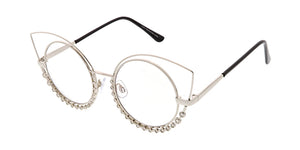 4622CLR/RH Women's Wire Cat Eye Rhinestone Frame w/ Clear Lens