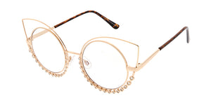 4622CLR/RH Women's Wire Cat Eye Rhinestone Frame w/ Clear Lens