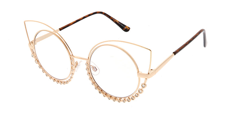 4622CLR/RH Women's Wire Cat Eye Rhinestone Frame w/ Clear Lens