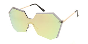 4682RV Women's Large Geometric Diamond Cut Shield w/ Color Mirror Lens