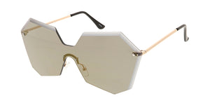 4682RV Women's Large Geometric Diamond Cut Shield w/ Color Mirror Lens