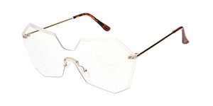 4684CLR Women's Large Geometric Diamond Cut Shield w/ Clear Lens