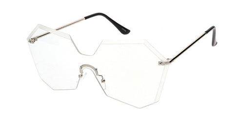 4684CLR Women's Large Geometric Diamond Cut Shield w/ Clear Lens