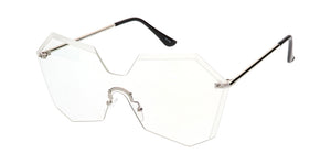 4684CLR Women's Large Geometric Diamond Cut Shield w/ Clear Lens