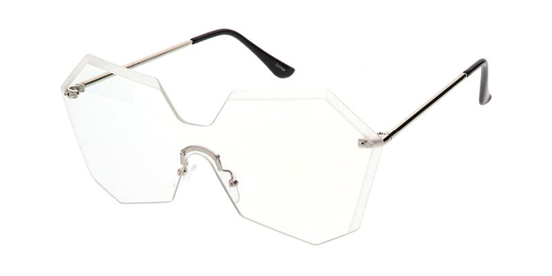 4684CLR Women's Large Geometric Diamond Cut Shield w/ Clear Lens