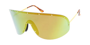 4687RV Unisex Metal Oversized Studded Shield w/ Color Mirror Lens