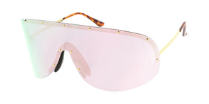 4687RV Unisex Metal Oversized Studded Shield w/ Color Mirror Lens