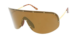4687RV Unisex Metal Oversized Studded Shield w/ Color Mirror Lens