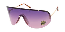 4688COL Women's Oversized Metal Studded Rimless Shield w/ Two Tone Lens