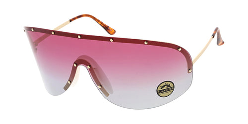 4688COL Women's Oversized Metal Studded Rimless Shield w/ Two Tone Lens