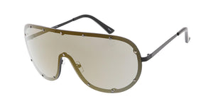 4724RV Unisex Metal Large Studded Rimless Shield w/ Color Mirror Lens