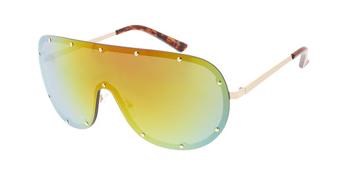 4724RV Unisex Metal Large Studded Rimless Shield w/ Color Mirror Lens