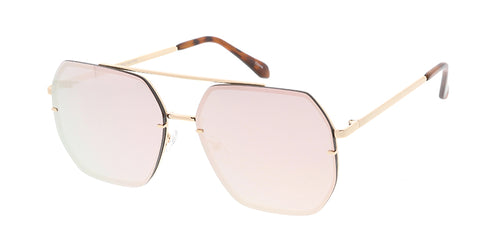 4771RV Women's Metal Large Geometric Rimless Frame w/ Color Mirror Lens