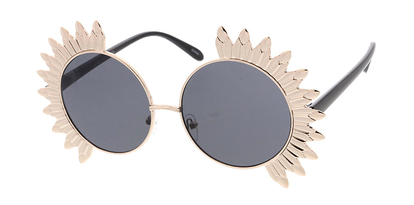 4907 Women's Metal Large Round Feathered Accent Frame