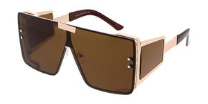 5025 Unisex Metal Large Rectangular Rimless Shield w/ Wide Temples