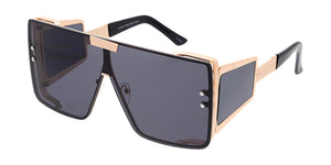 5025 Unisex Metal Large Rectangular Rimless Shield w/ Wide Temples