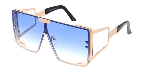 5025 Unisex Metal Large Rectangular Rimless Shield w/ Wide Temples