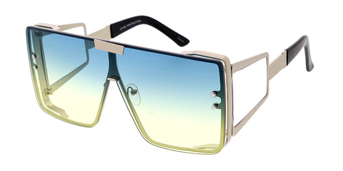 5026COL Unisex Metal Large Rectangular Rimless Shield w/ Wide Temples and Two Tone Lens