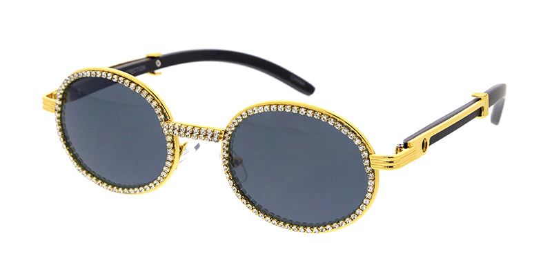 Oval Metal Rhinestone Sunglasses SA106 Oval Rhinestone Jewel Encrust Round Pimp Metal Rim  main image 3