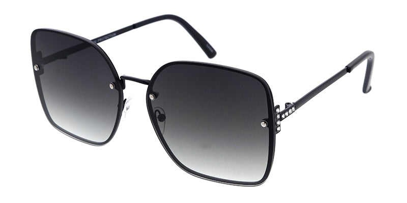 5142RH Women's Metal Large Square Rimless Frame w/ Rhinestone Temple Accent