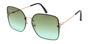 5142RH Women's Metal Large Square Rimless Frame w/ Rhinestone Temple Accent